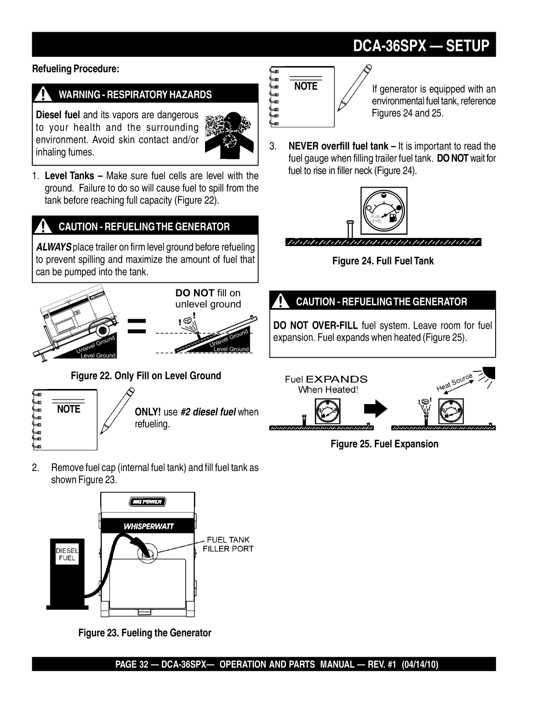 Multiquip DCA-36SPX operation manual Refueling Procedure 