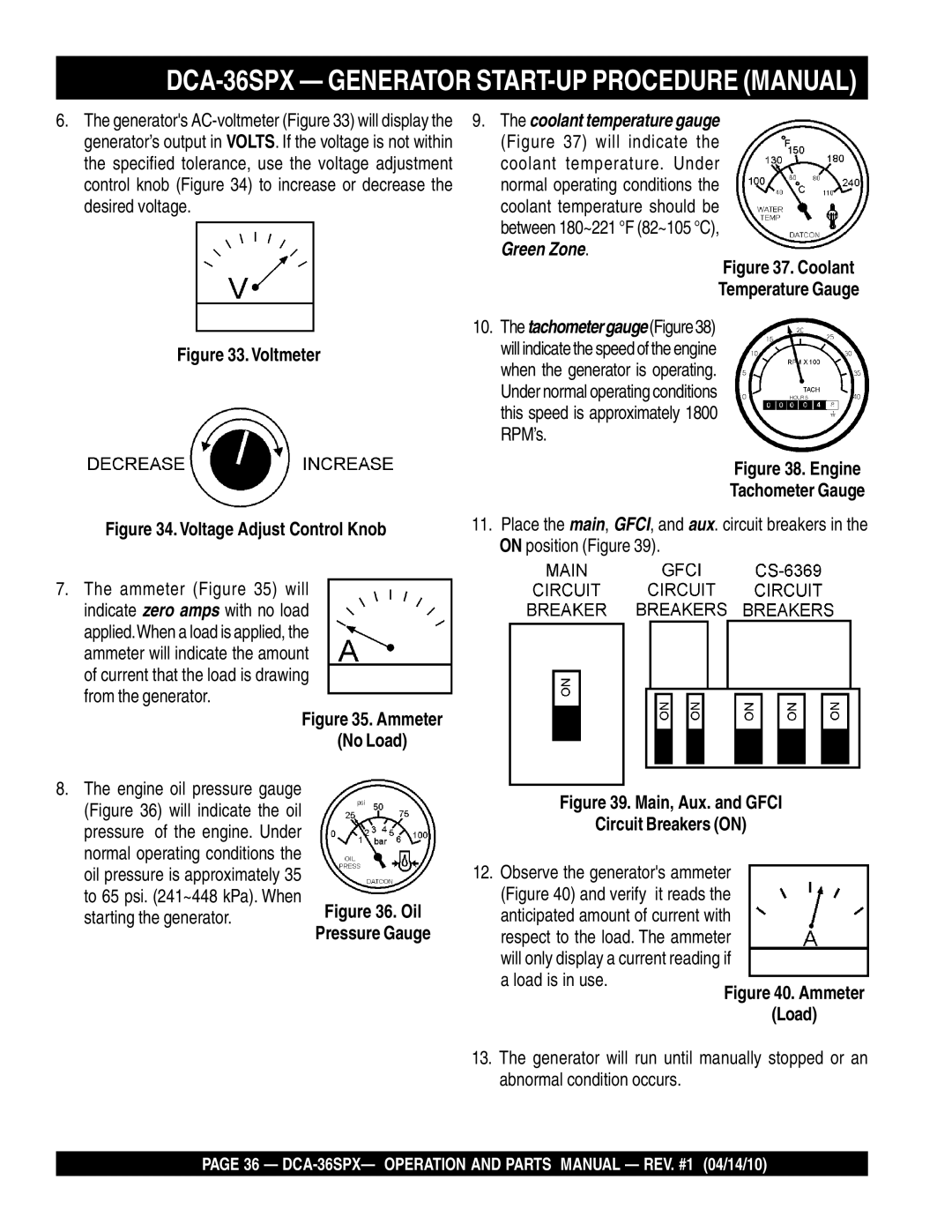 Multiquip DCA-36SPX operation manual Voltmeter, On position Figure 