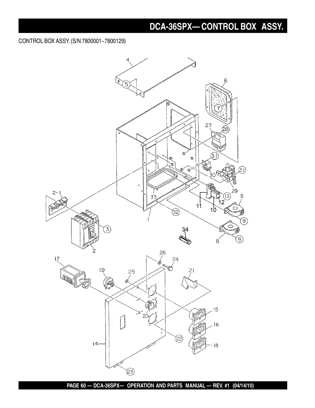 Multiquip operation manual DCA-36SPX- Control BOX Assy, Control BOX ASSY. S/N 7800001~7800129 