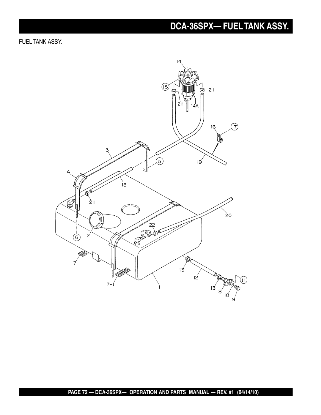 Multiquip operation manual DCA-36SPX- Fueltank Assy 