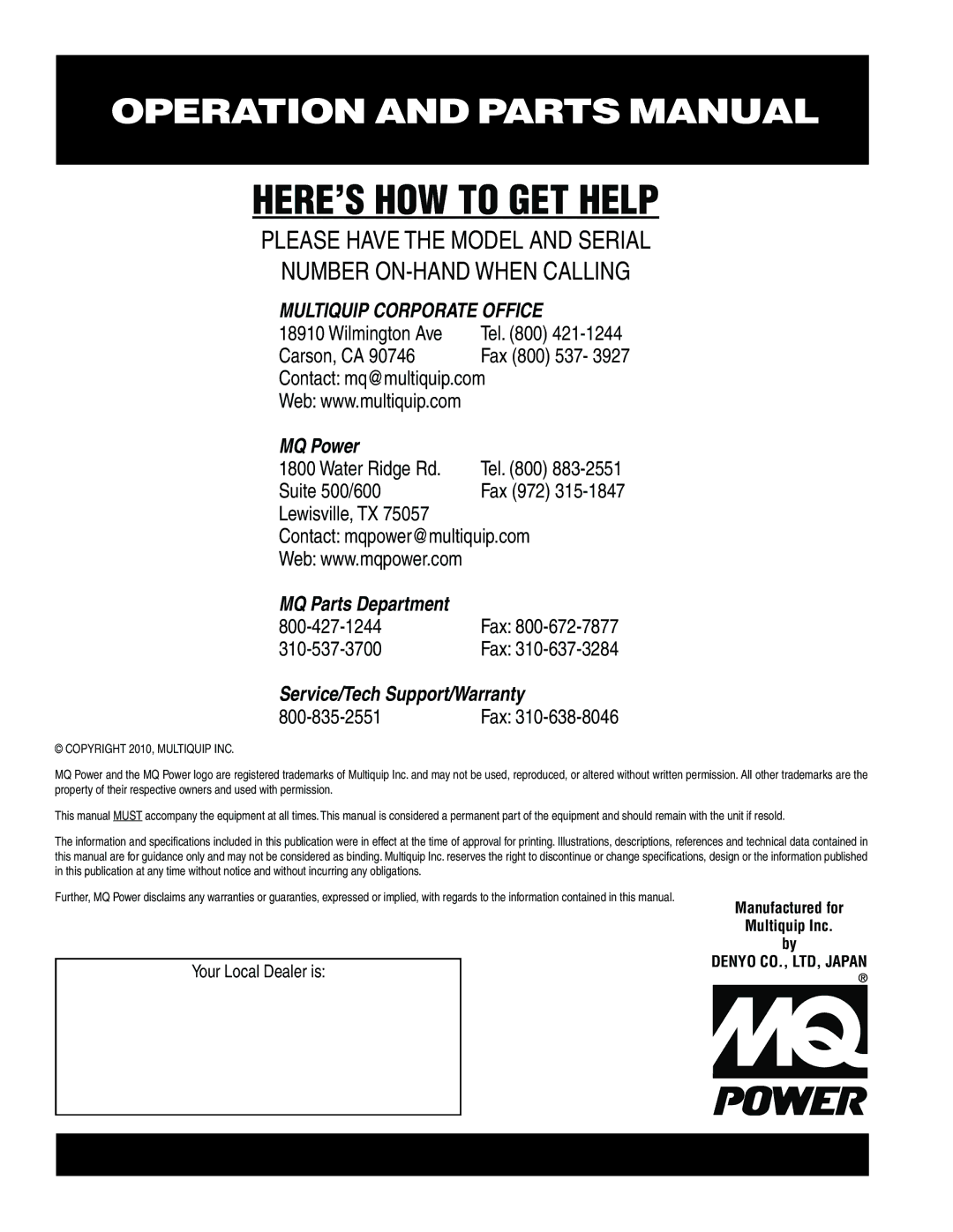 Multiquip DCA-36SPX operation manual HERE’S HOW to GET Help 