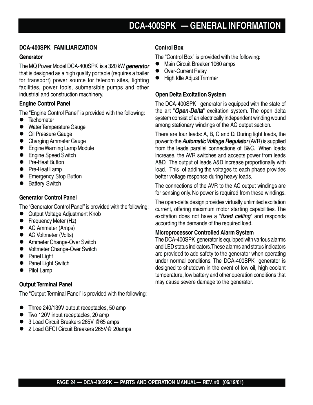 Multiquip operation manual DCA-400SPK General Information 