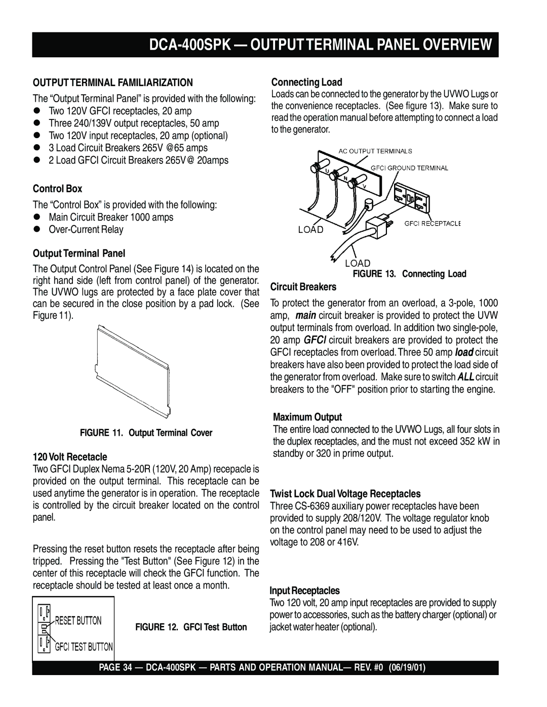 Multiquip operation manual DCA-400SPK Outputterminal Panel Overview 