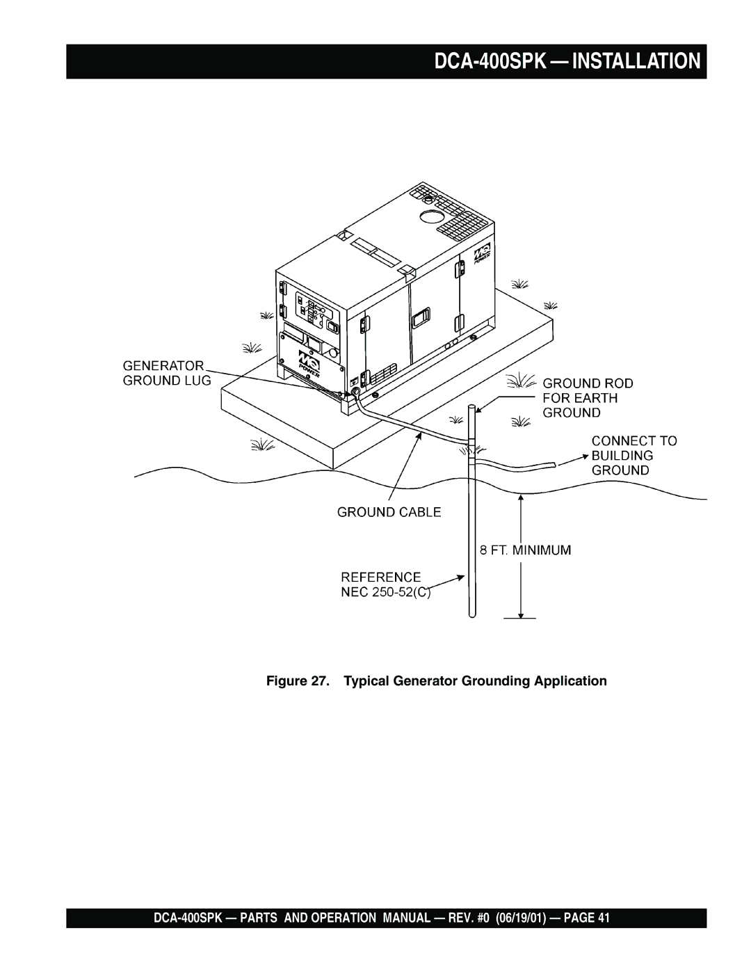 Multiquip operation manual DCA-400SPK Installation, Typical Generator Grounding Application 