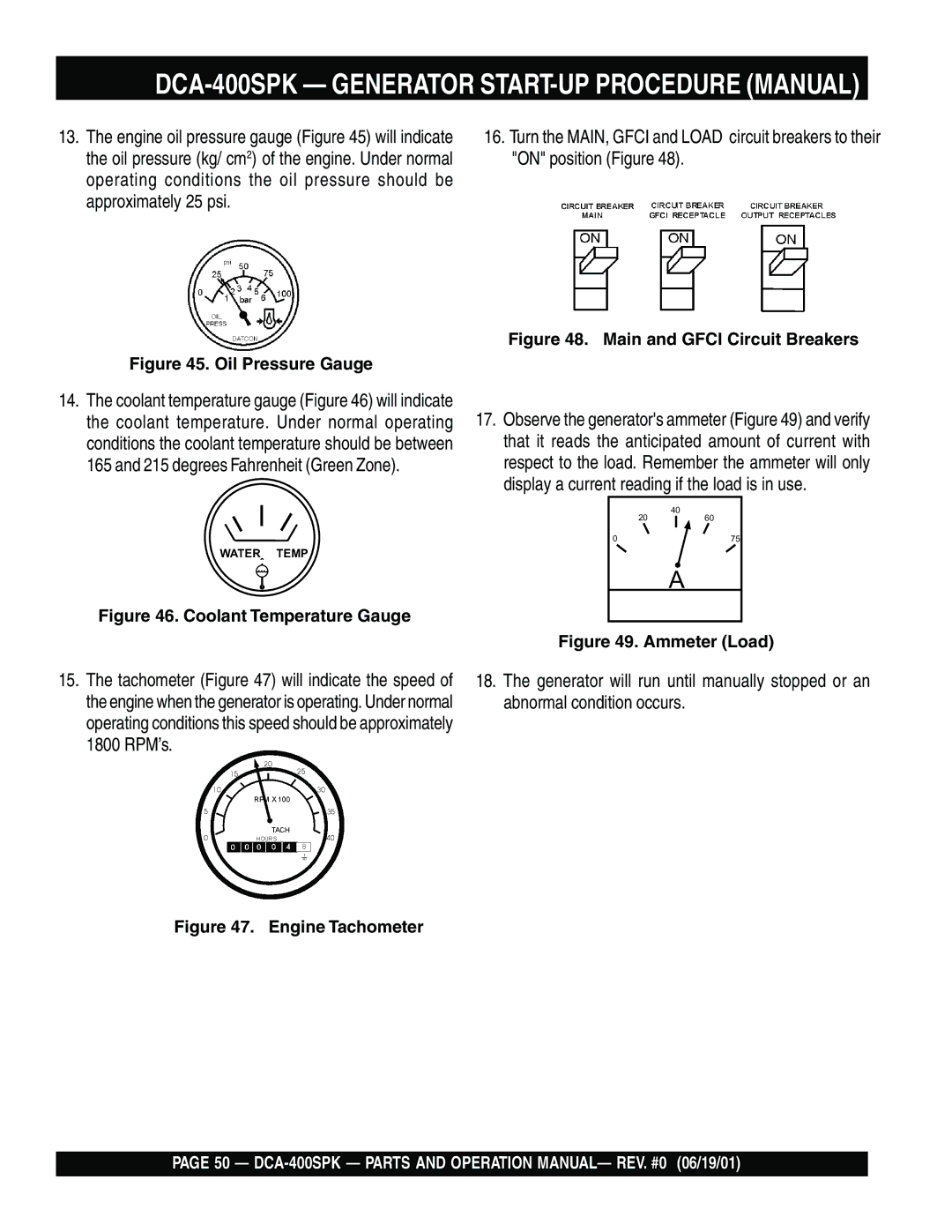 Multiquip DCA-400SPK operation manual Main and Gfci Circuit Breakers 