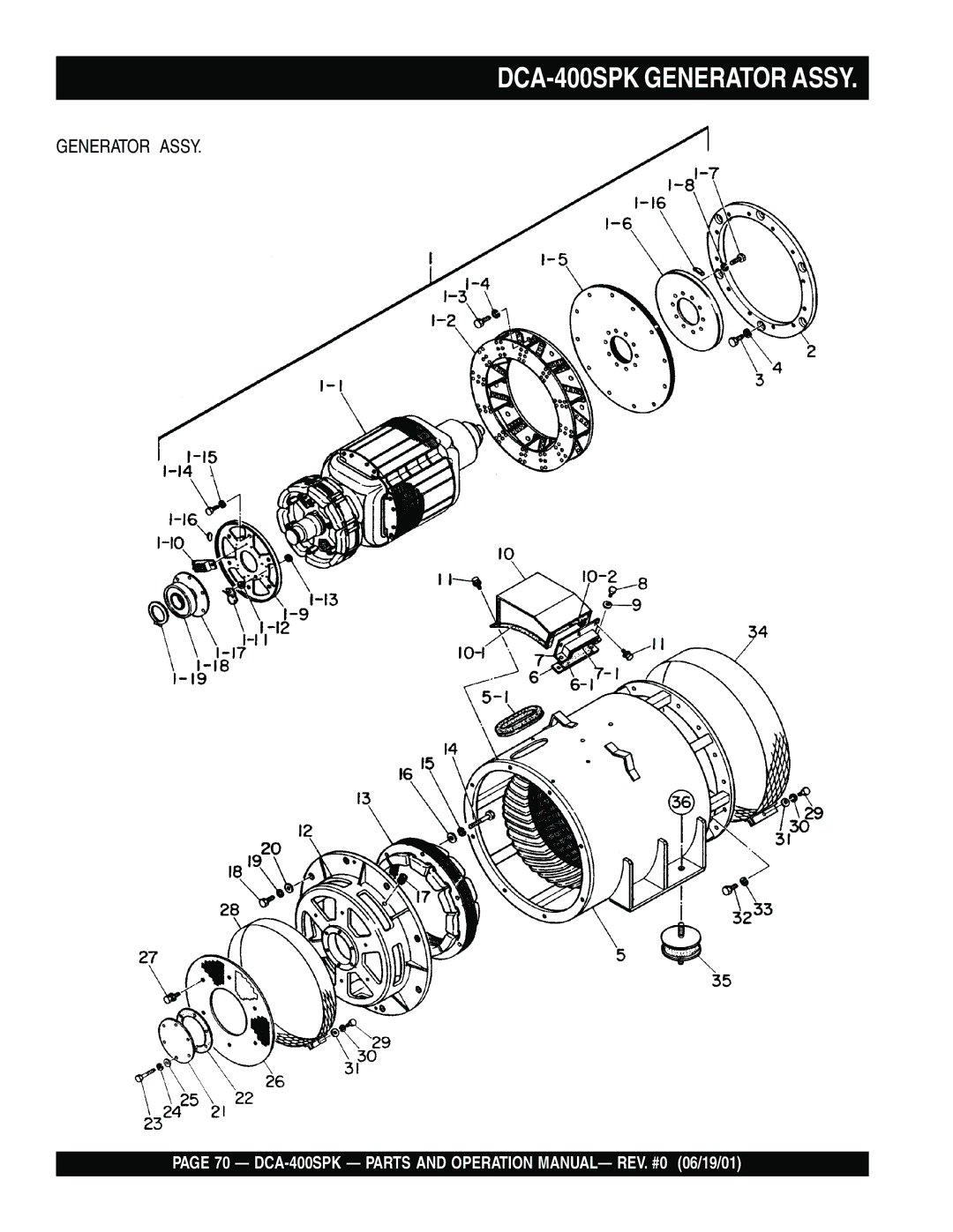 Multiquip operation manual DCA-400SPK Generator Assy 