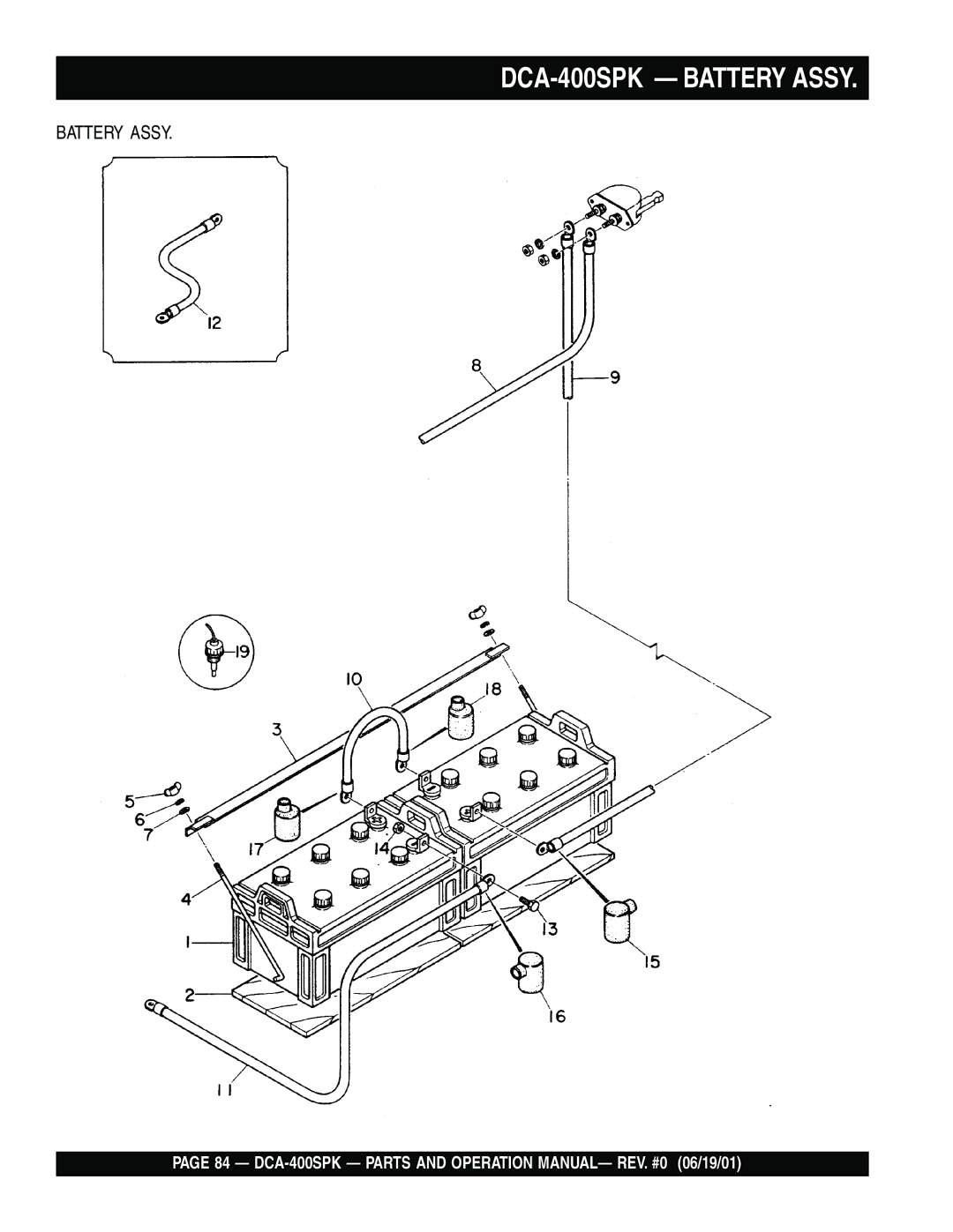 Multiquip operation manual DCA-400SPK Battery Assy 