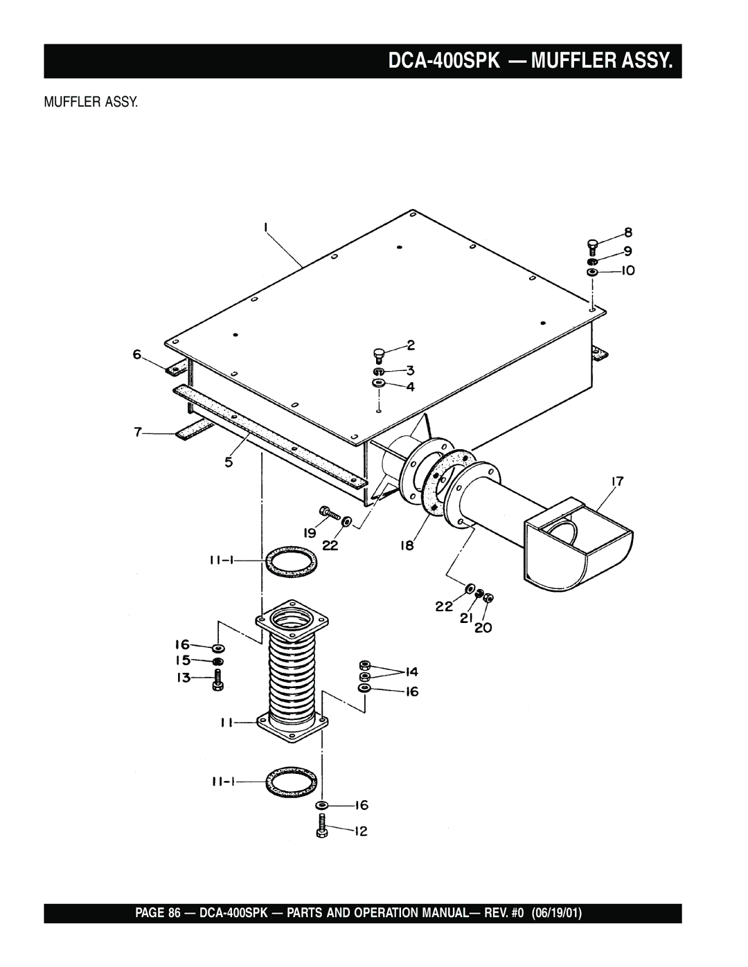 Multiquip operation manual DCA-400SPK Muffler Assy 