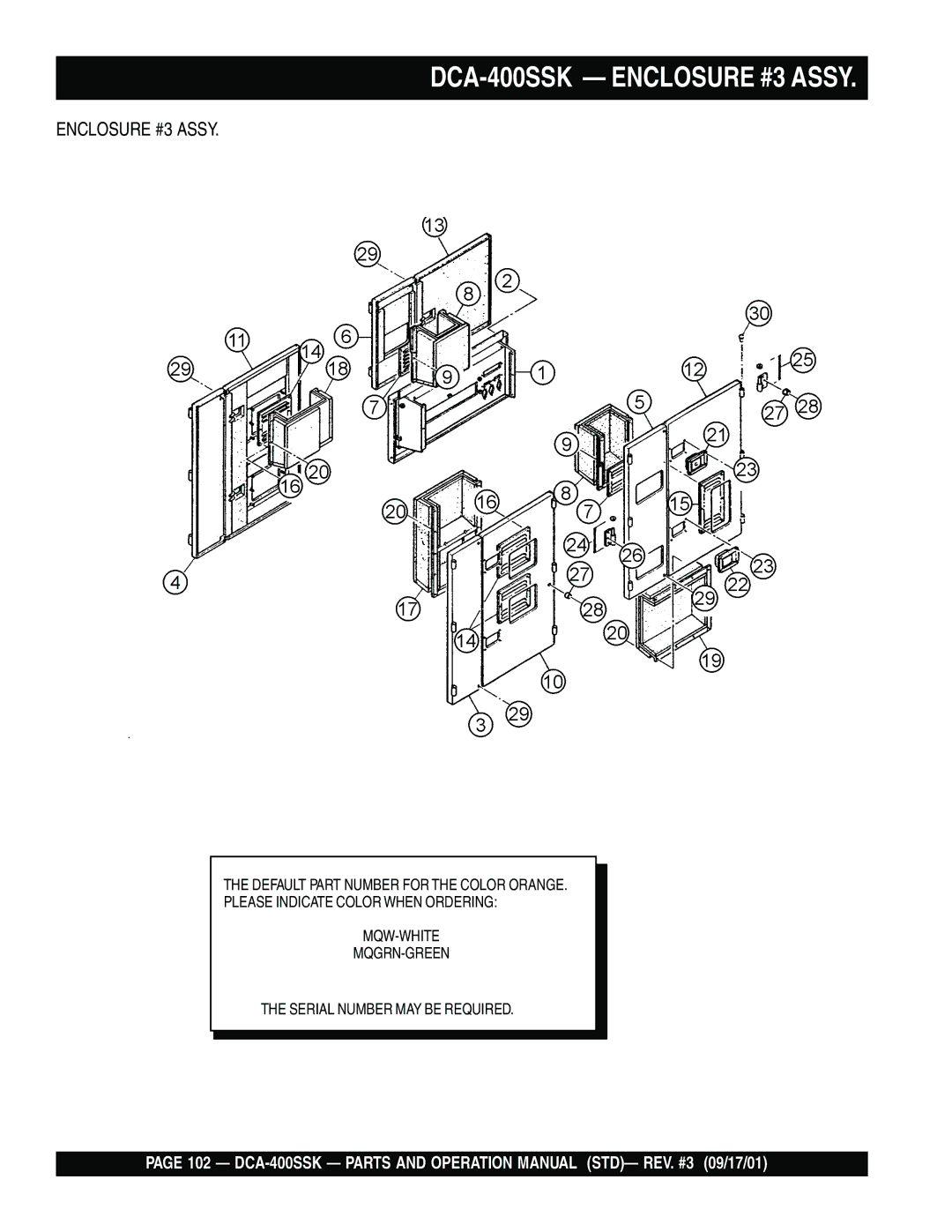 Multiquip operation manual DCA-400SSK Enclosure #3 Assy 