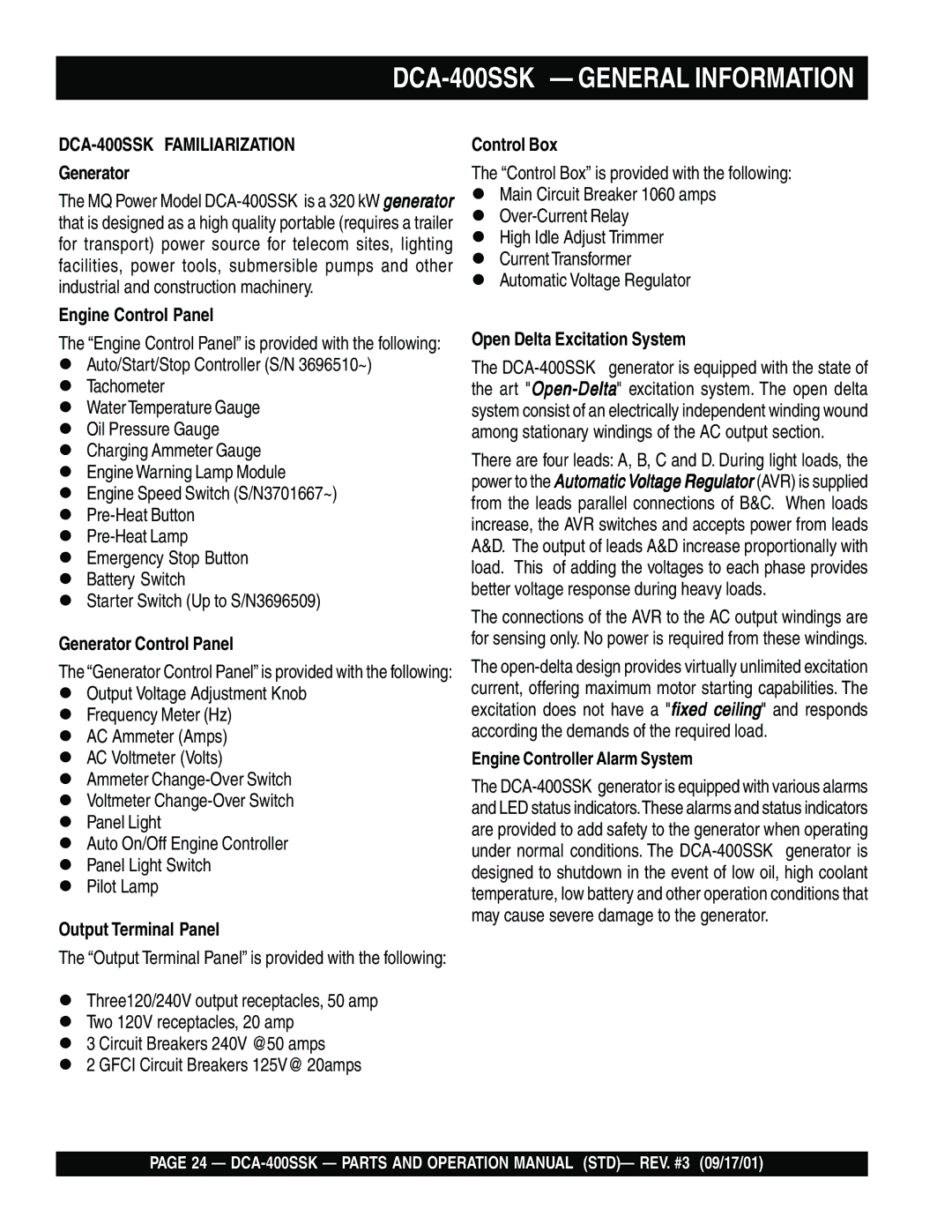 Multiquip operation manual DCA-400SSK General Information 