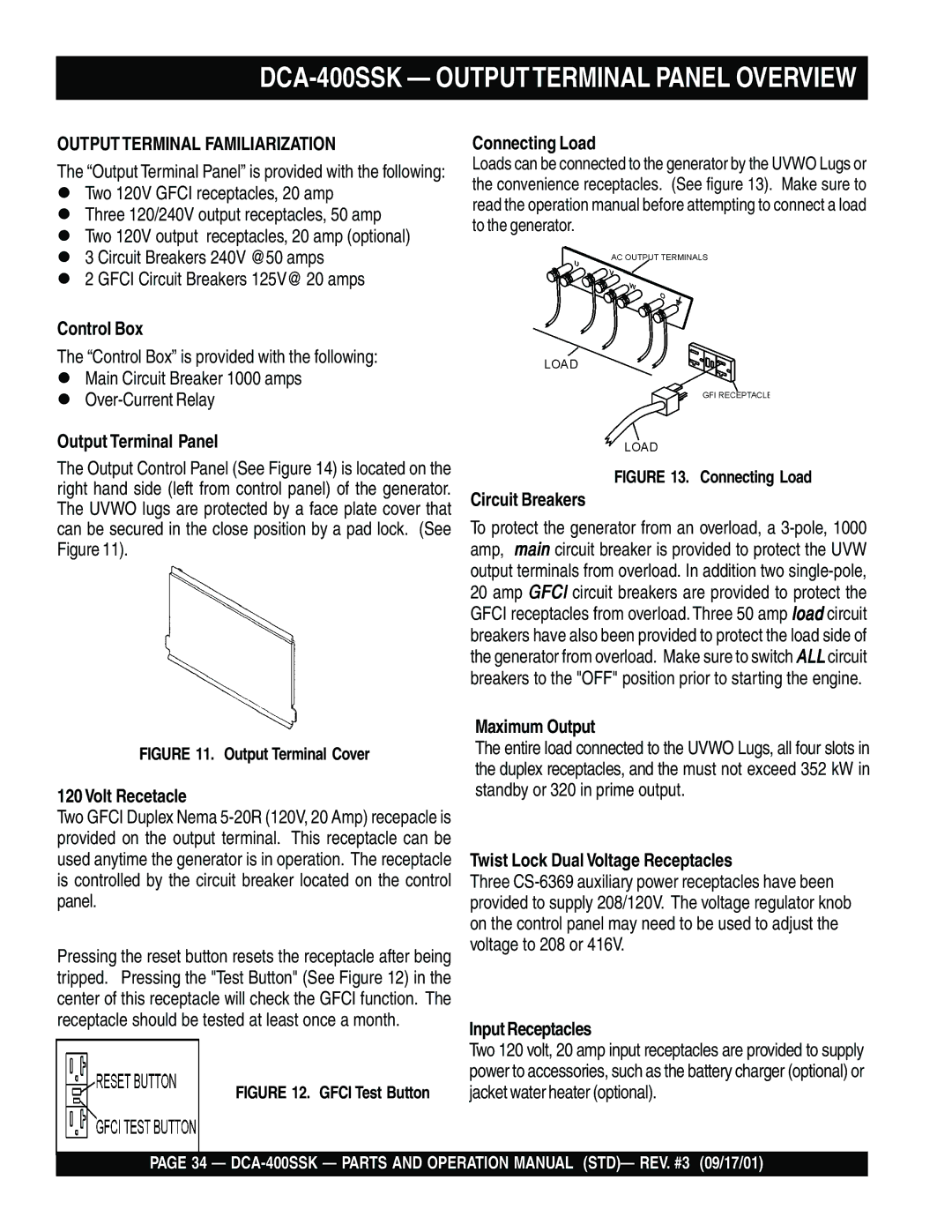 Multiquip operation manual DCA-400SSK Outputterminal Panel Overview 