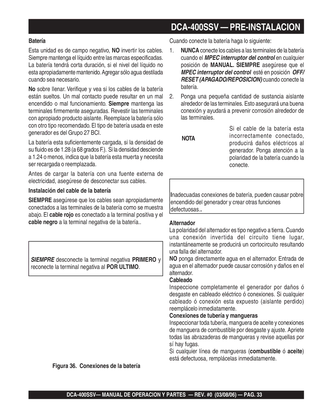 Multiquip operation manual DCA-400SSV PRE-INSTALACION 