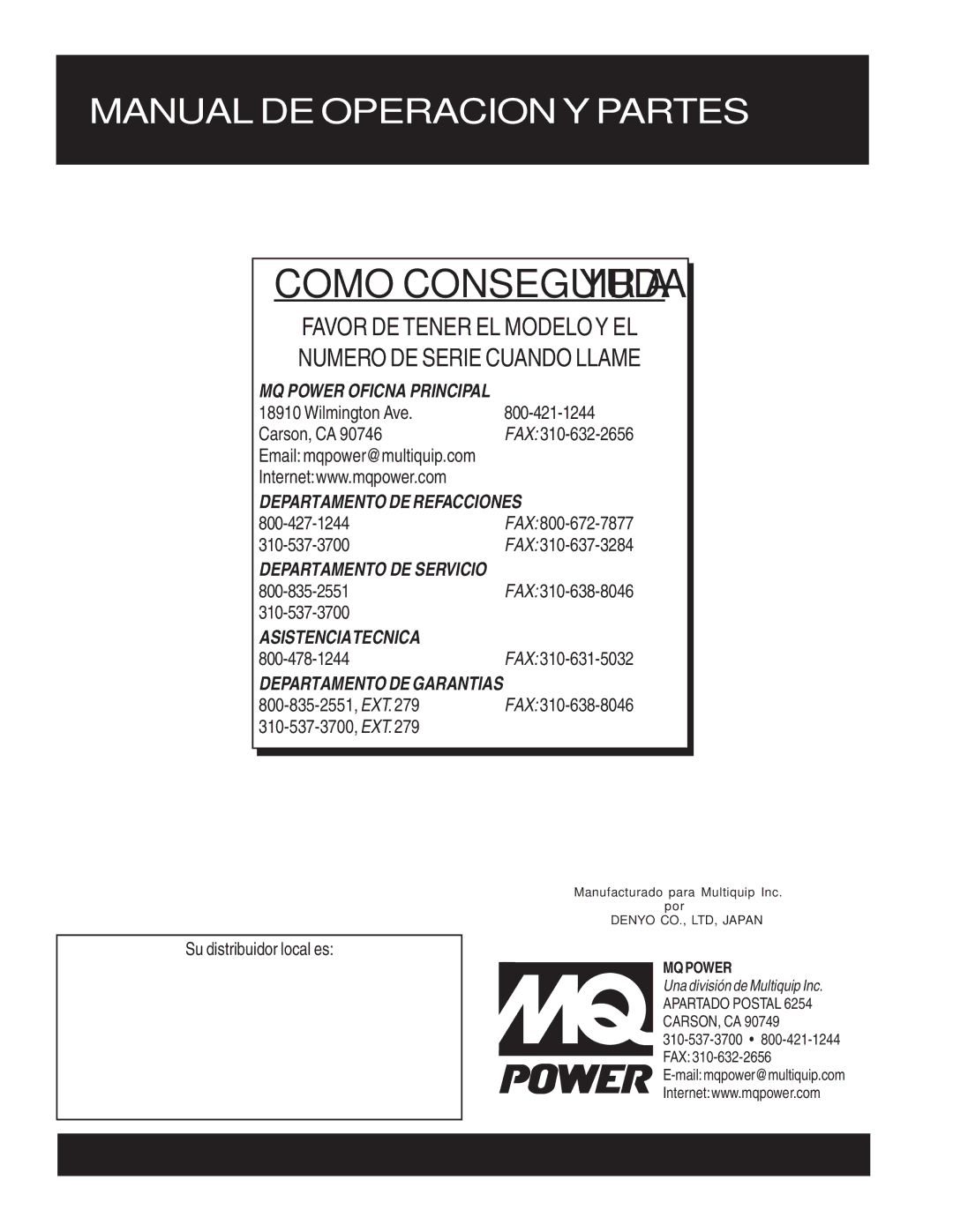 Multiquip DCA-400SSV operation manual Su distribuidor local es 