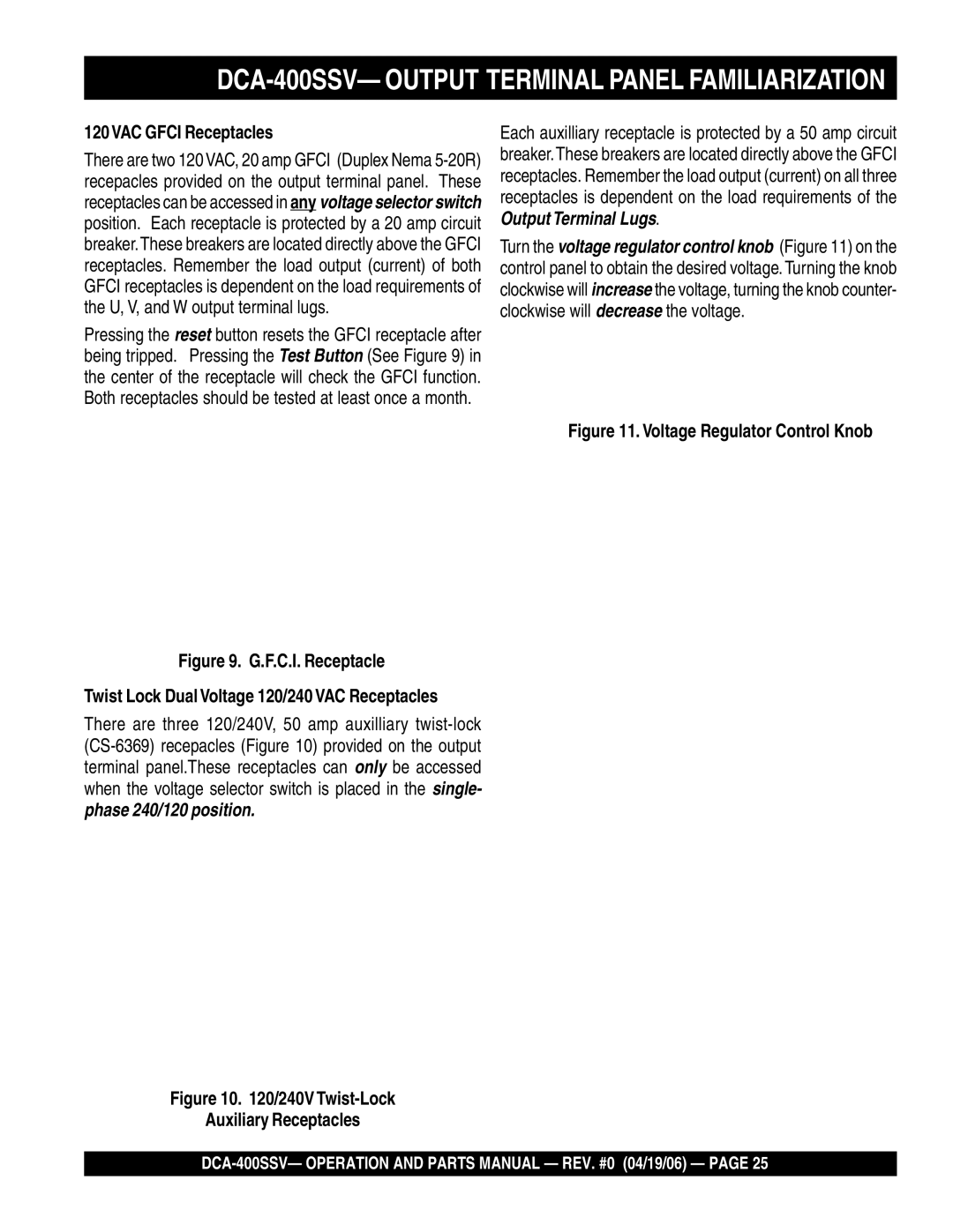 Multiquip DCA-400SSV operation manual 120VAC Gfci Receptacles, F.C.I. Receptacle 