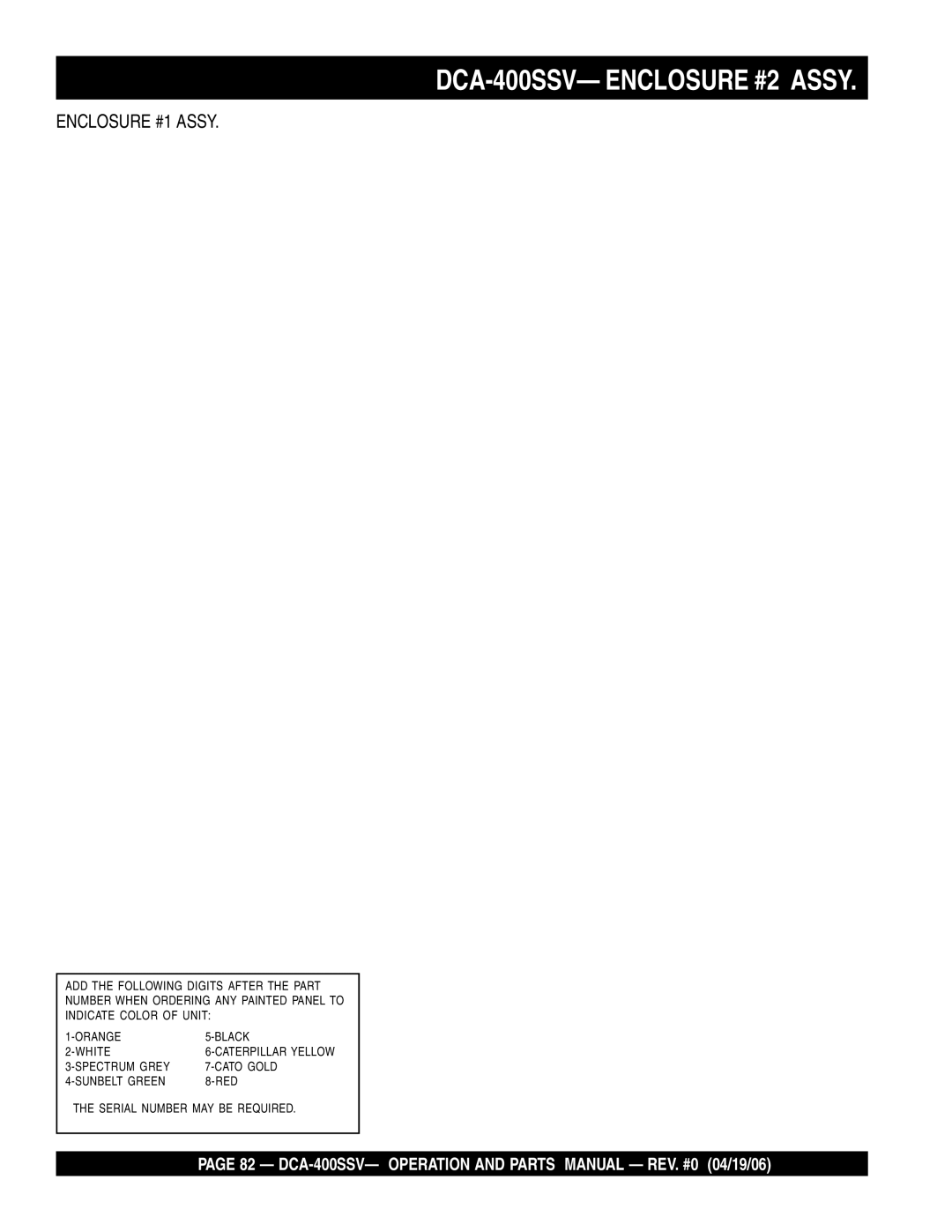 Multiquip operation manual DCA-400SSV- Enclosure #2 Assy 