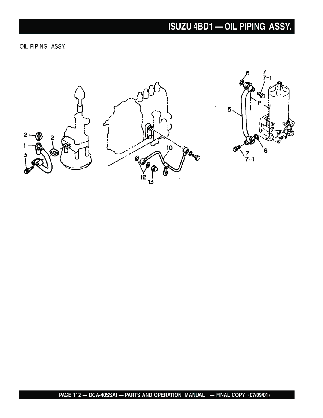 Multiquip DCA-40SSAI operation manual Isuzu 4BD1 OIL Piping Assy 