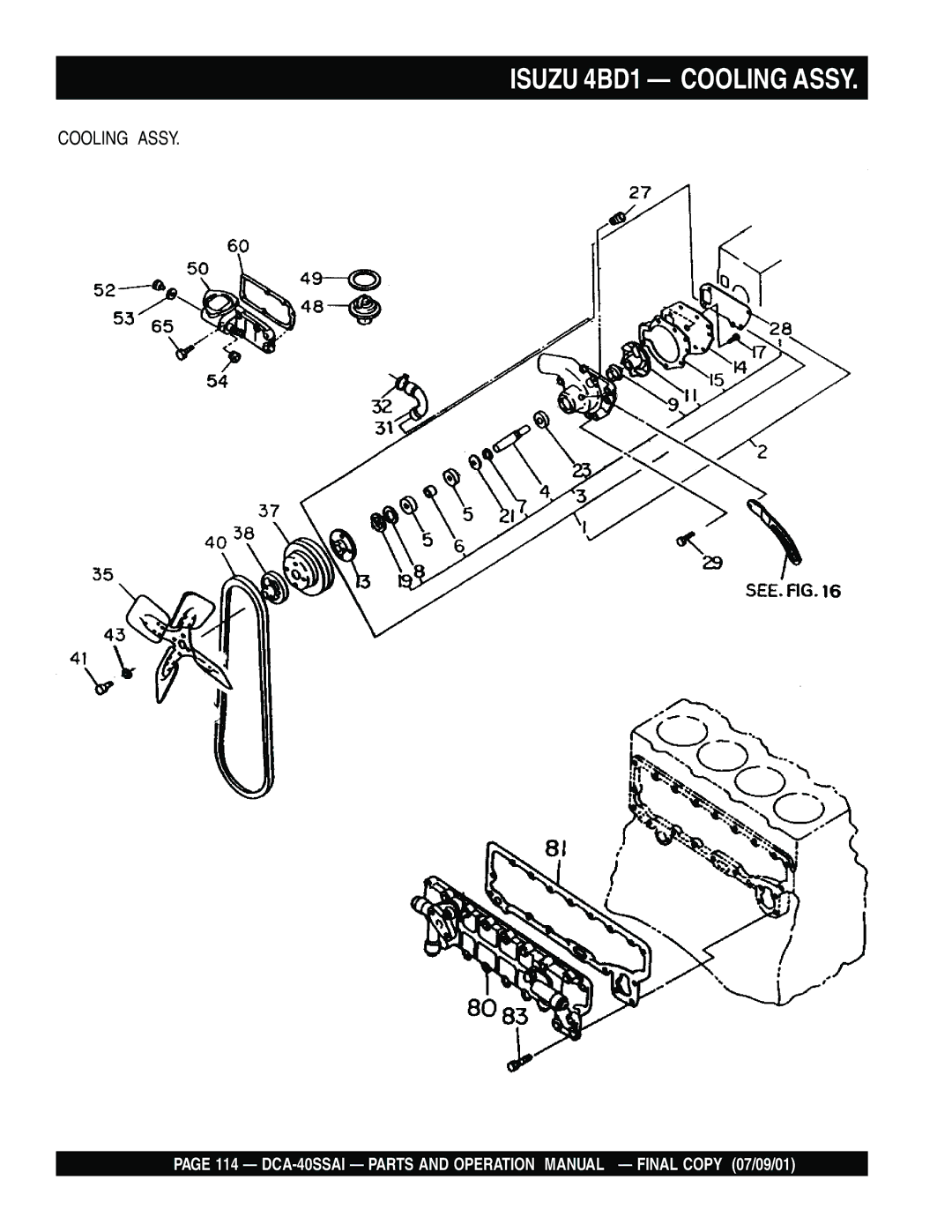 Multiquip DCA-40SSAI operation manual Isuzu 4BD1 Cooling Assy 