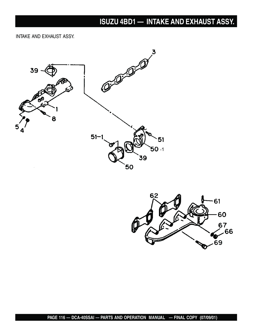 Multiquip DCA-40SSAI operation manual Isuzu 4BD1 Intake and Exhaust Assy 