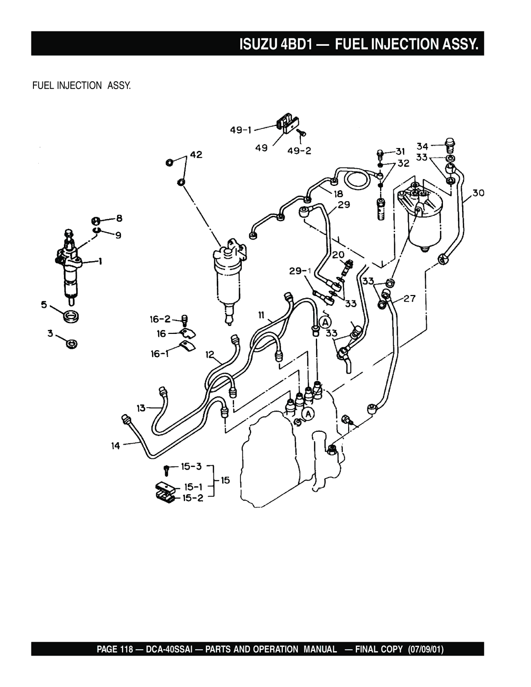 Multiquip DCA-40SSAI operation manual Isuzu 4BD1 Fuel Injection Assy 