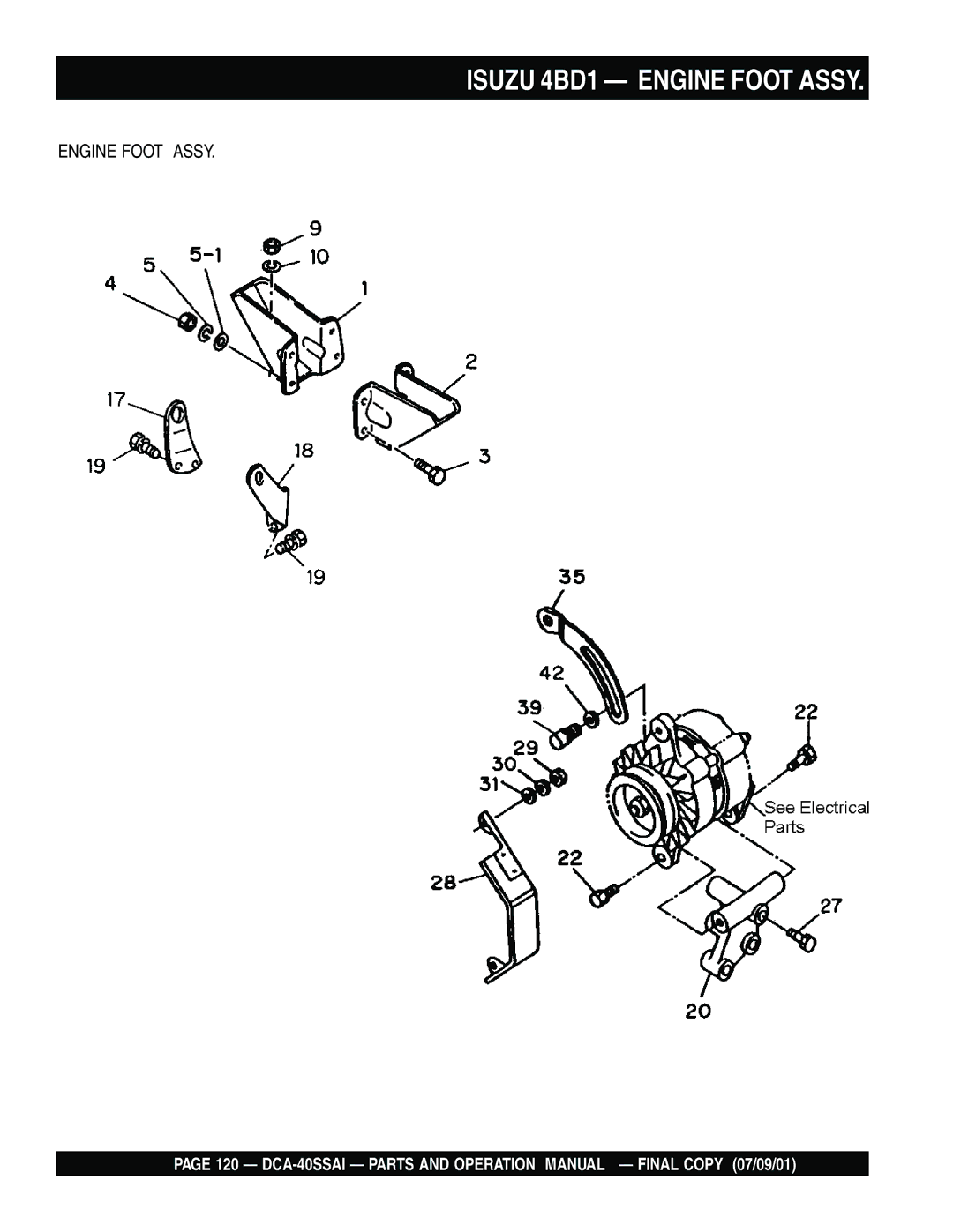 Multiquip DCA-40SSAI operation manual Isuzu 4BD1 Engine Foot Assy 