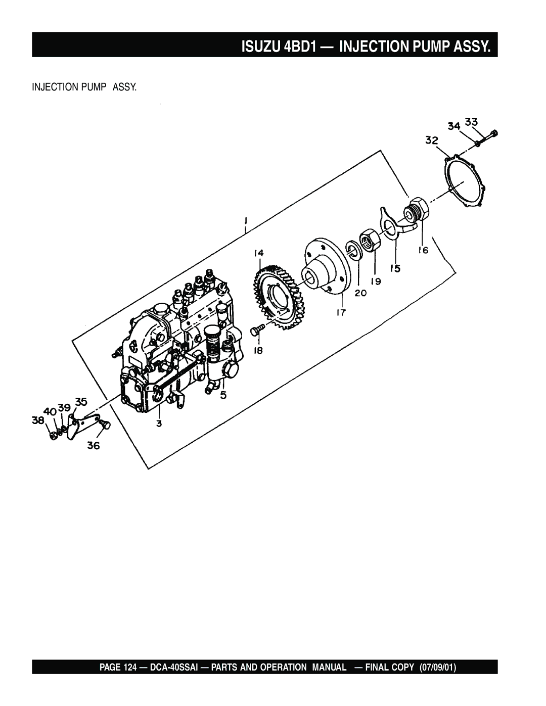 Multiquip DCA-40SSAI operation manual Isuzu 4BD1 Injection Pump Assy 