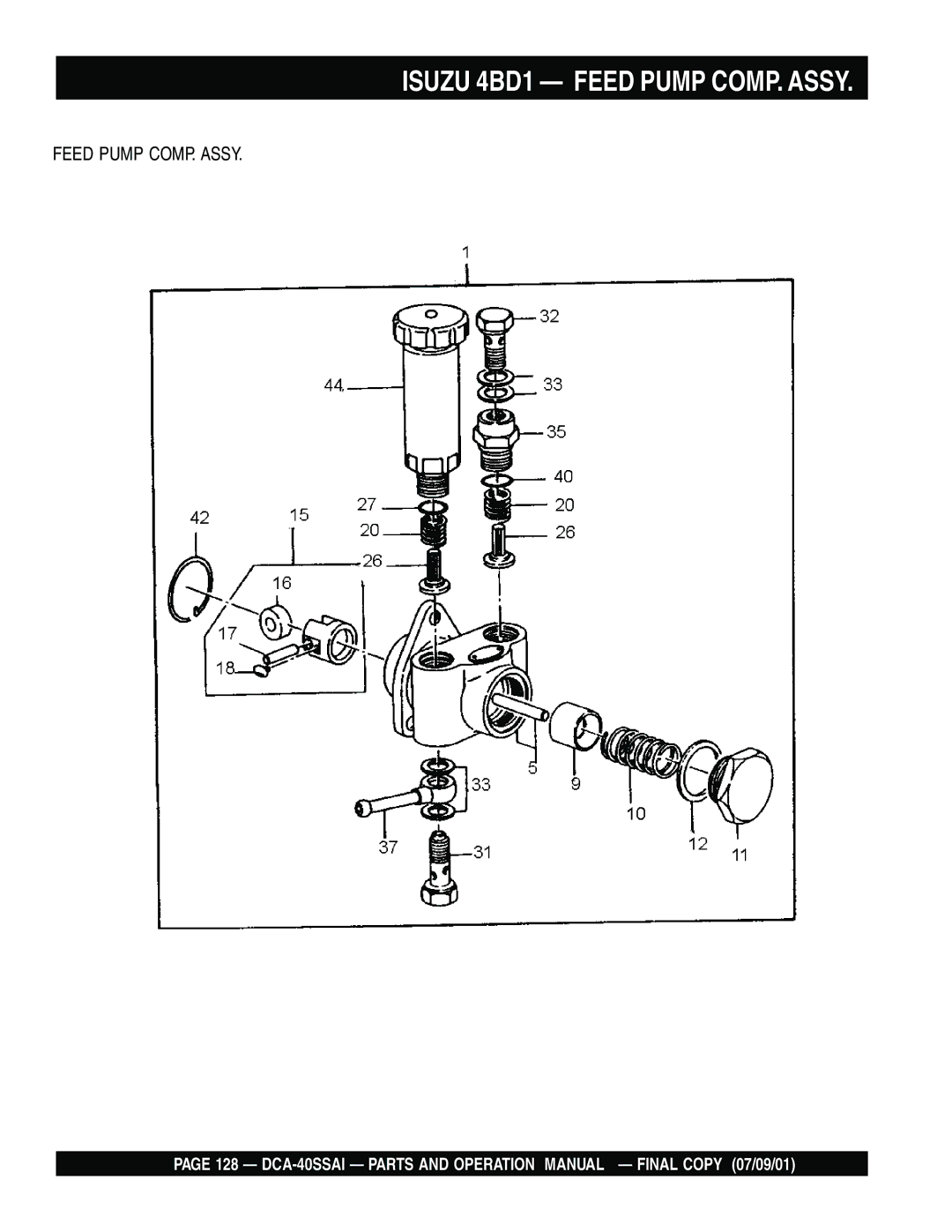 Multiquip DCA-40SSAI operation manual Isuzu 4BD1 Feed Pump COMP. Assy 