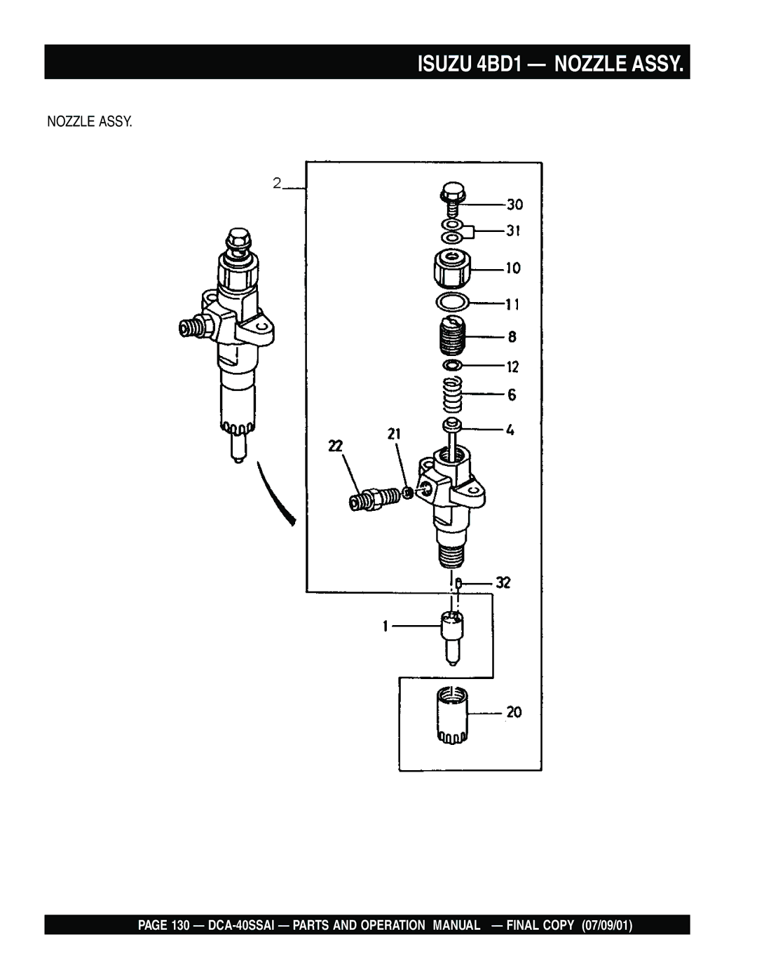 Multiquip DCA-40SSAI operation manual Isuzu 4BD1 Nozzle Assy 