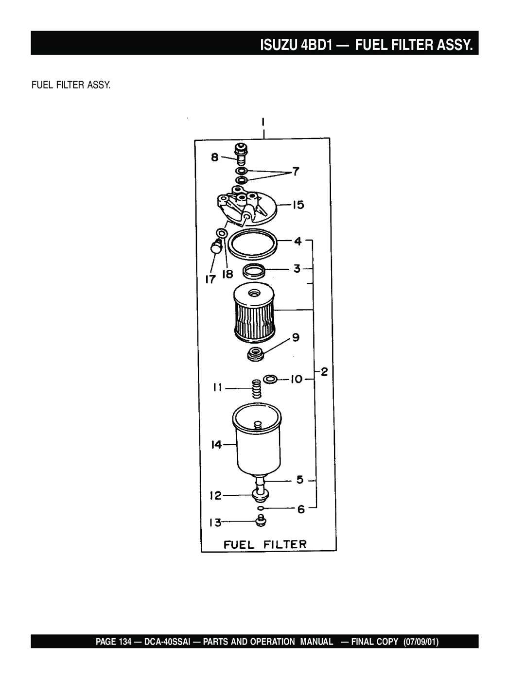 Multiquip DCA-40SSAI operation manual Isuzu 4BD1 Fuel Filter Assy 