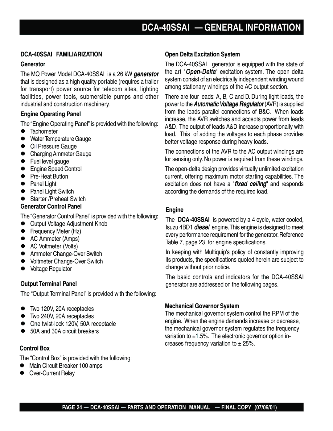 Multiquip operation manual DCA-40SSAI General Information 