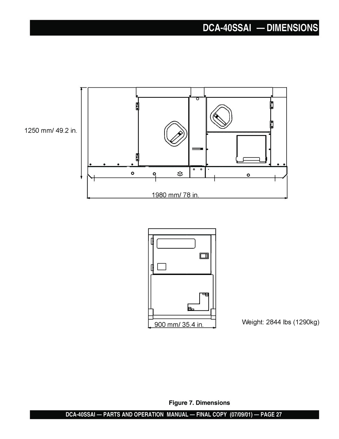 Multiquip operation manual DCA-40SSAI Dimensions 