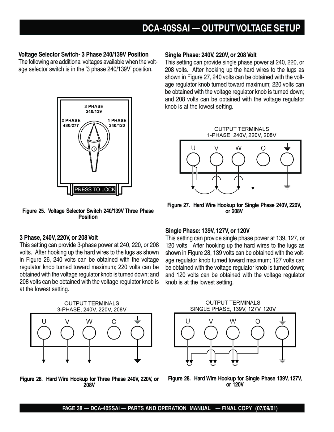 Multiquip DCA-40SSAI Single Phase 240V, 220V, or 208 Volt, Phase, 240V, 220V, or 208 Volt, Single Phase 139V, 127V, or 