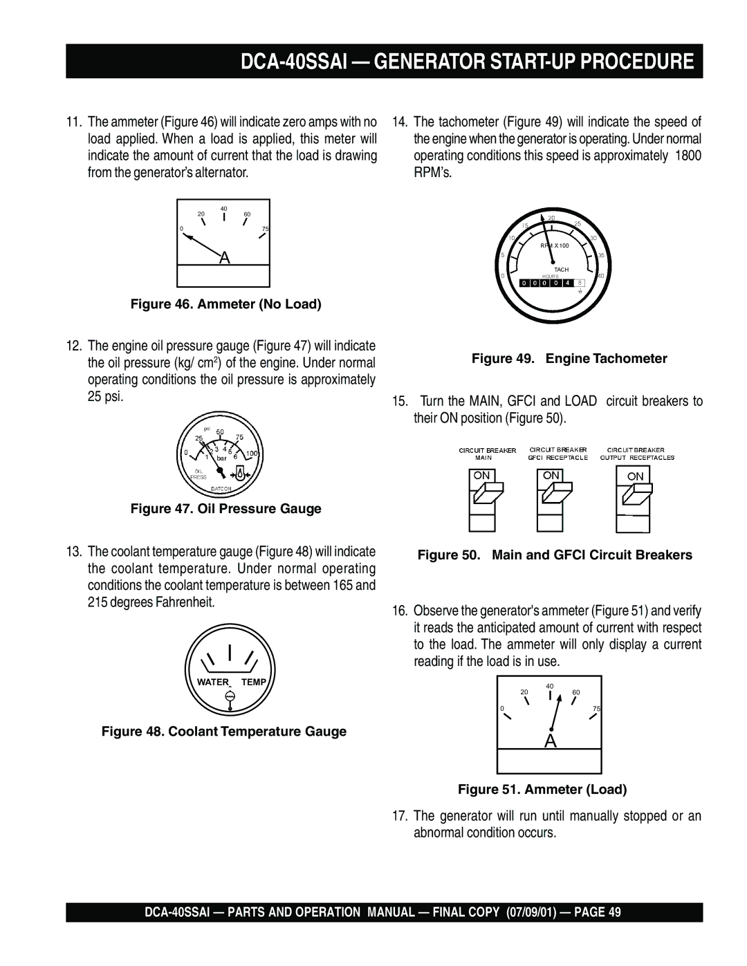 Multiquip DCA-40SSAI operation manual Ammeter No Load 