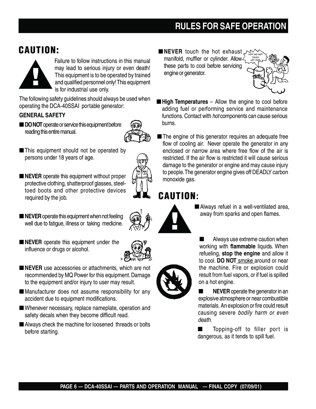 Multiquip DCA-40SSAI operation manual Rules for Safe Operation, General Safety 