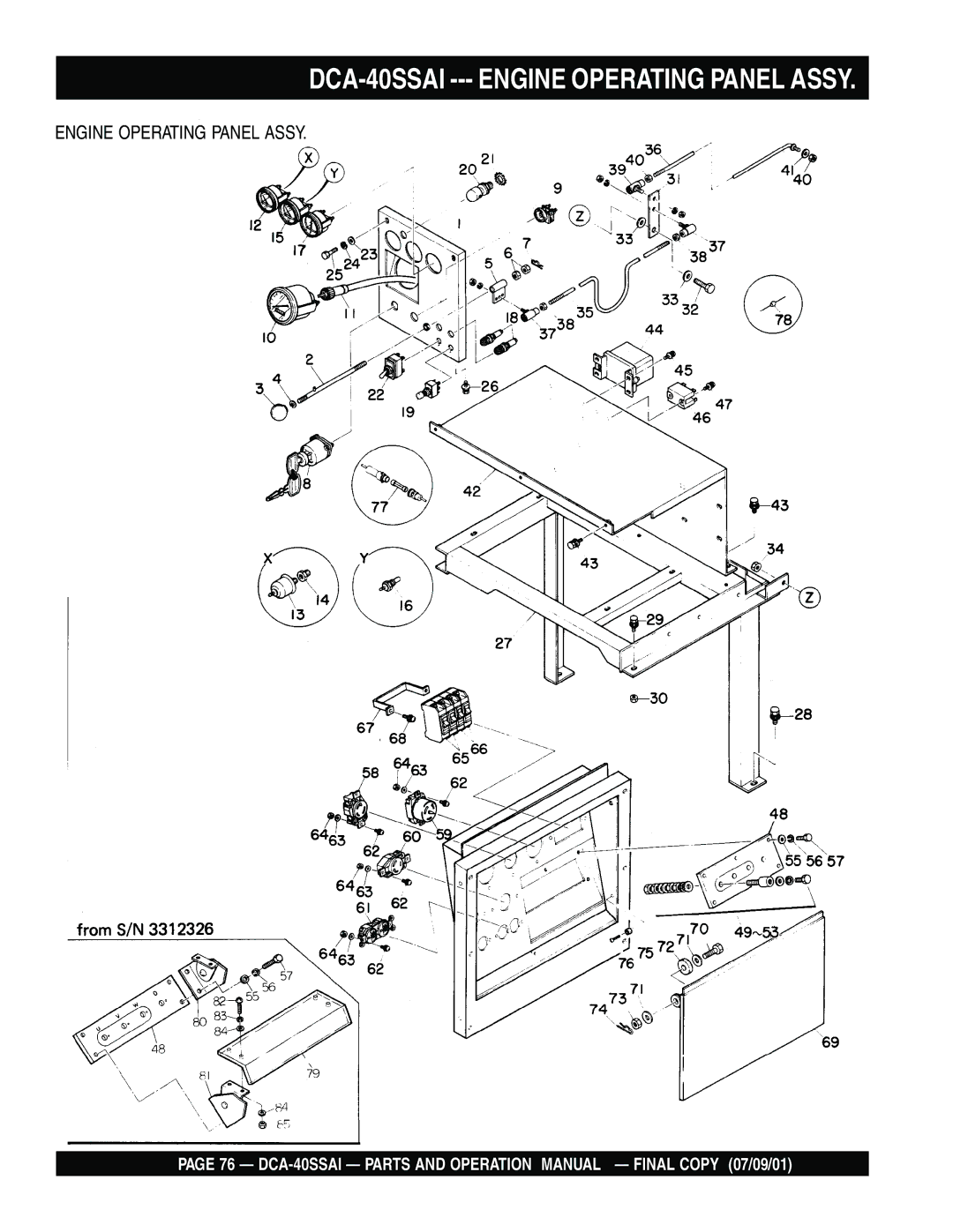 Multiquip operation manual DCA-40SSAI --- Engine Operating Panel Assy 