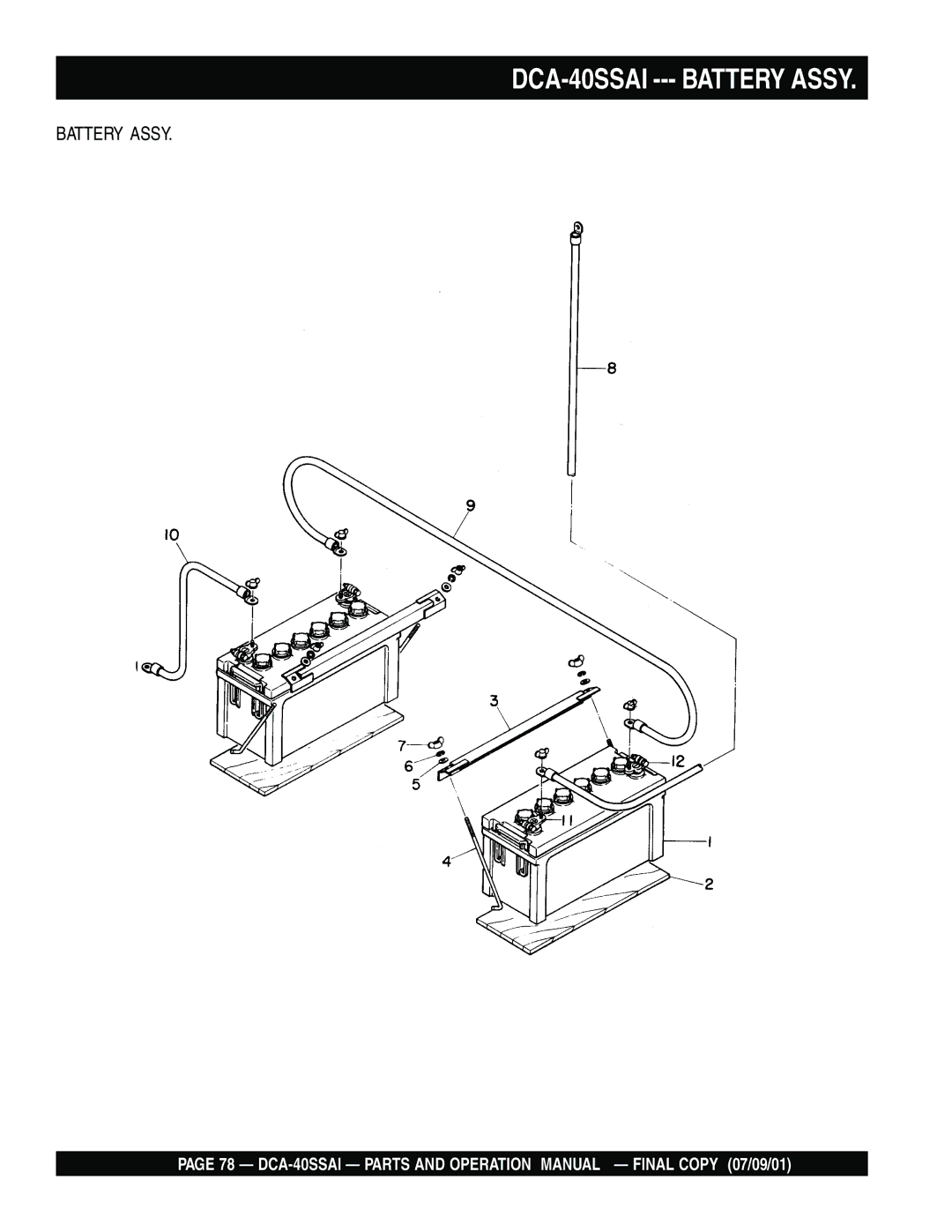 Multiquip operation manual DCA-40SSAI --- Battery Assy 