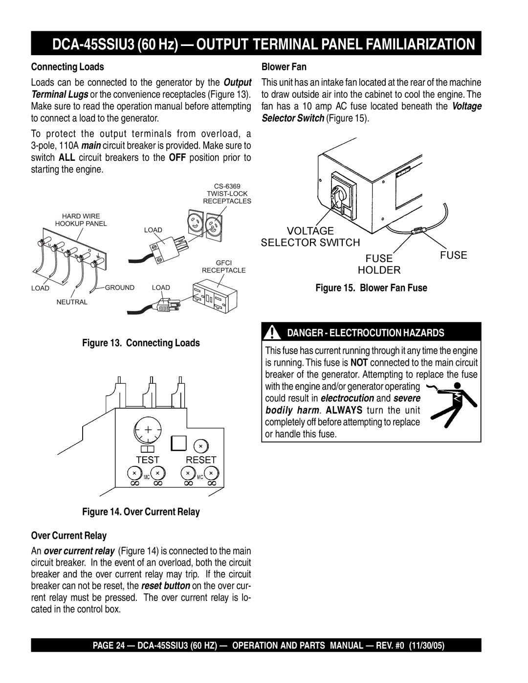 Multiquip DCA-45SSIU3 operation manual Connecting Loads, Blower Fan 