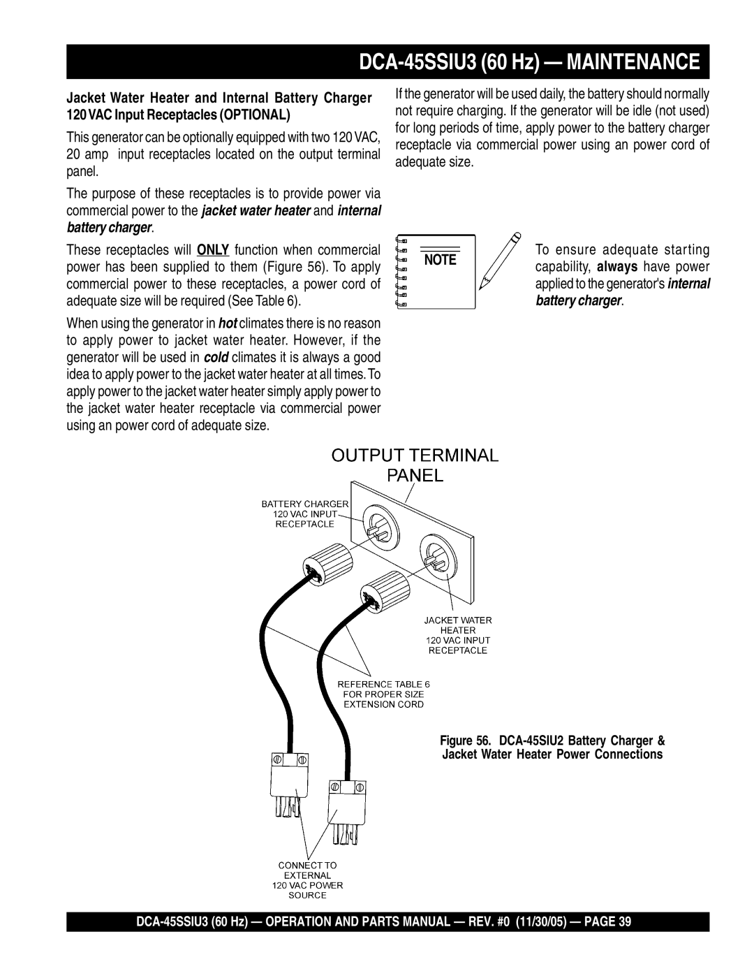 Multiquip operation manual DCA-45SSIU3 60 Hz Maintenance, To ensure adequate starting 