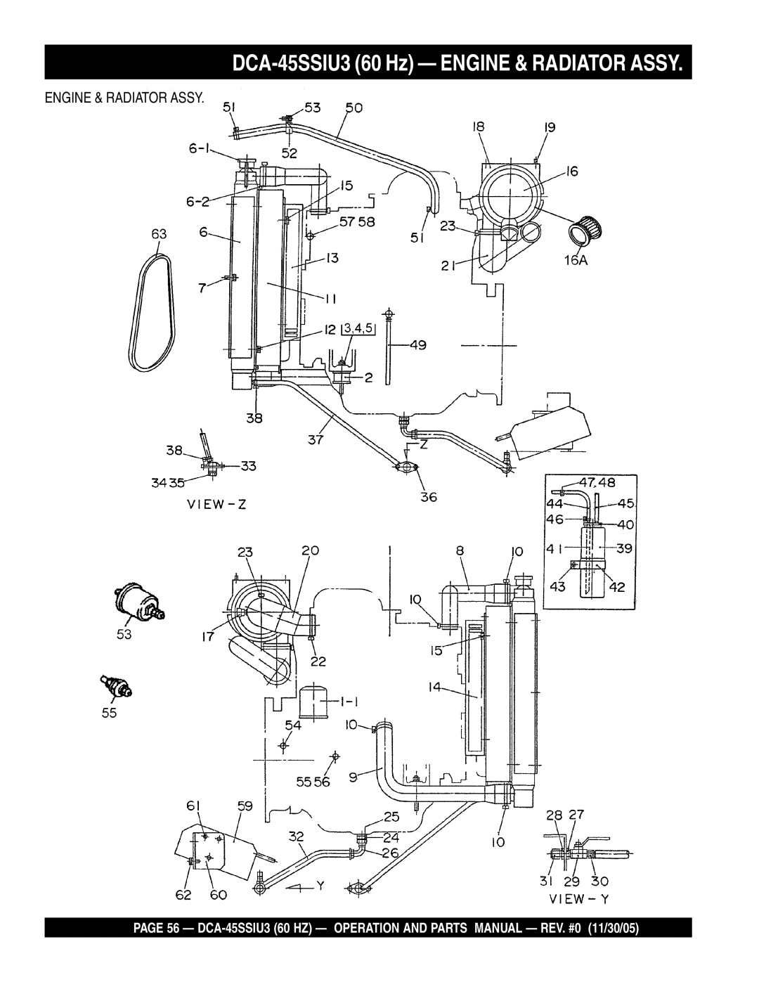 Multiquip operation manual DCA-45SSIU3 60 Hz Engine & Radiator Assy 