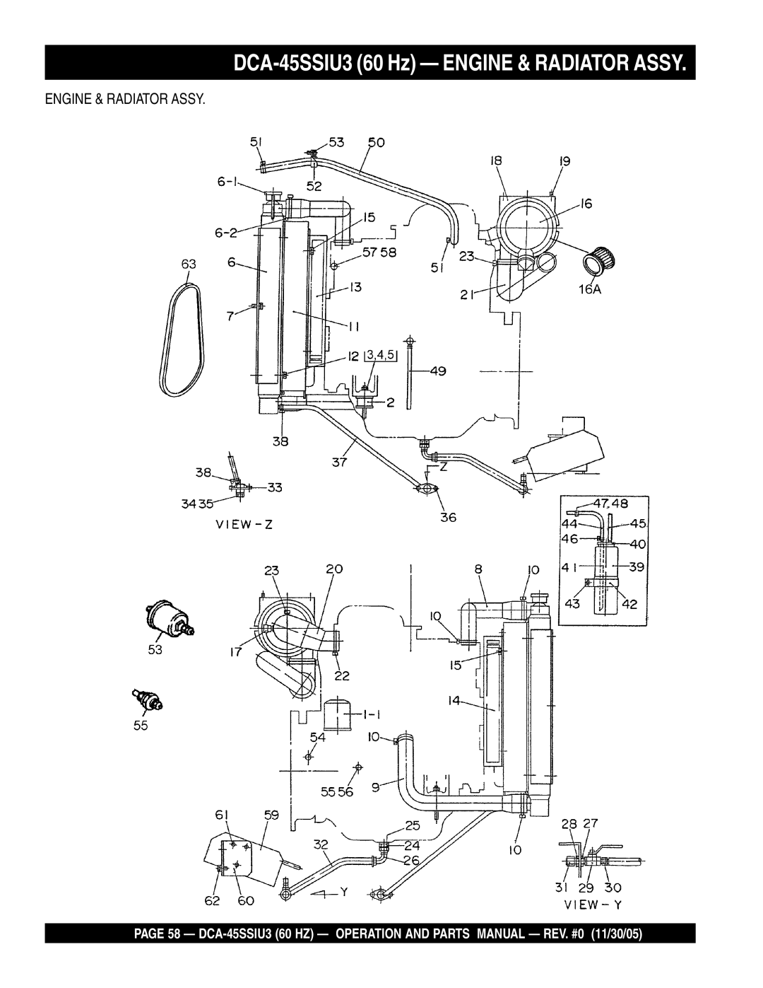 Multiquip operation manual DCA-45SSIU3 60 Hz Engine & Radiator Assy 