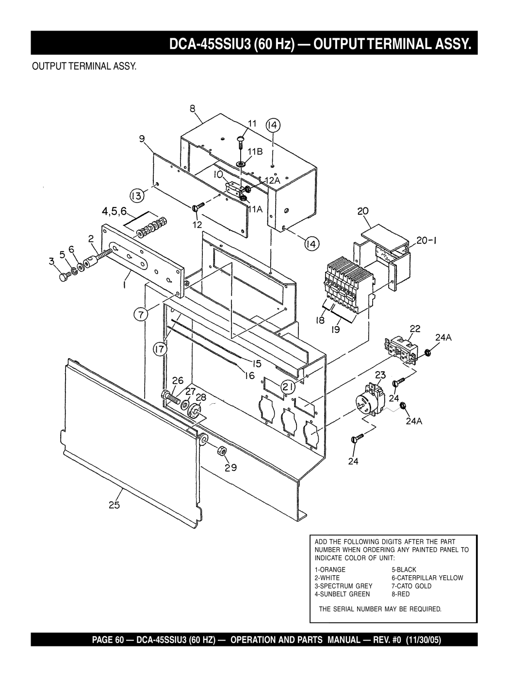 Multiquip operation manual DCA-45SSIU3 60 Hz Outputterminal Assy, Output Terminal Assy 