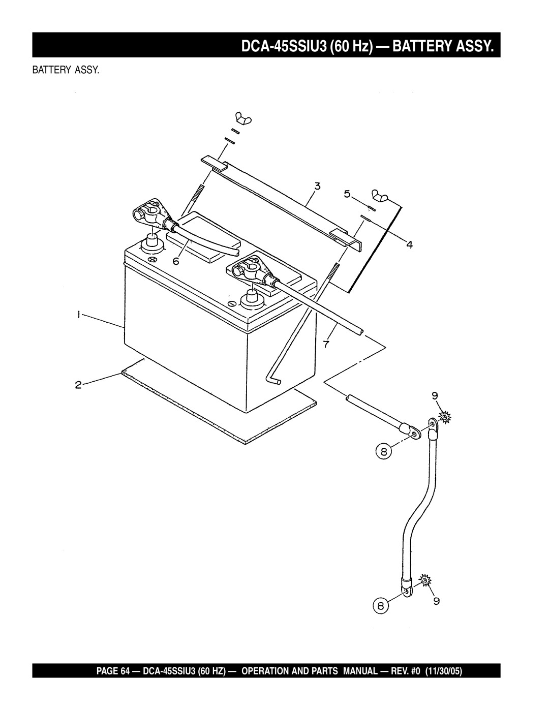 Multiquip operation manual DCA-45SSIU3 60 Hz Battery Assy 