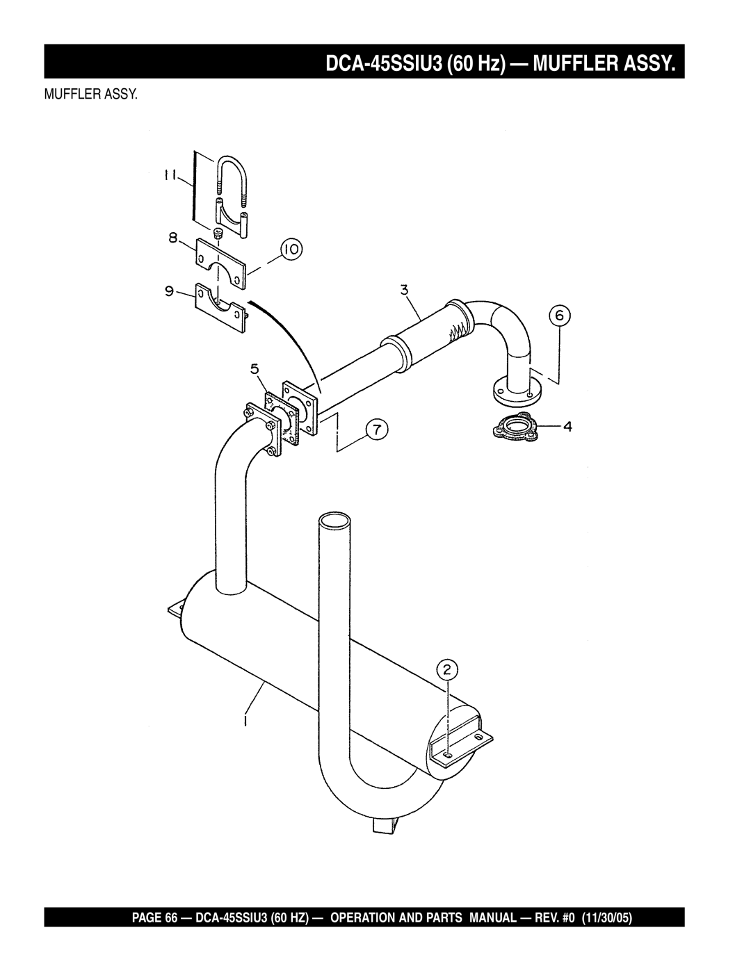 Multiquip operation manual DCA-45SSIU3 60 Hz Muffler Assy 