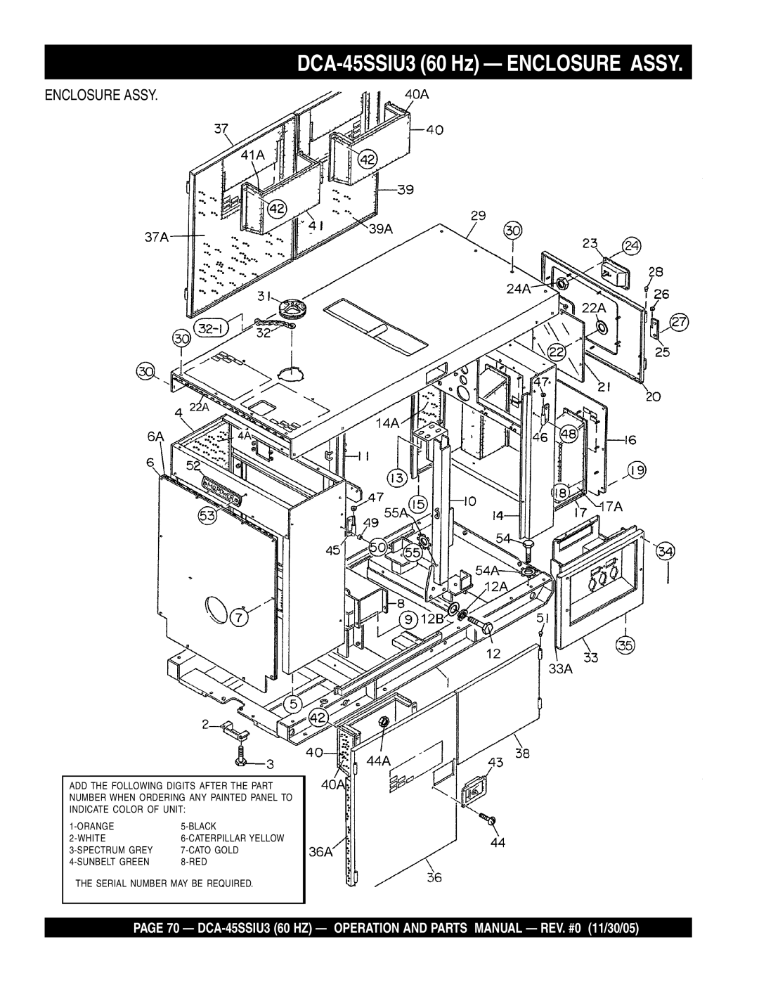 Multiquip operation manual DCA-45SSIU3 60 Hz Enclosure Assy 