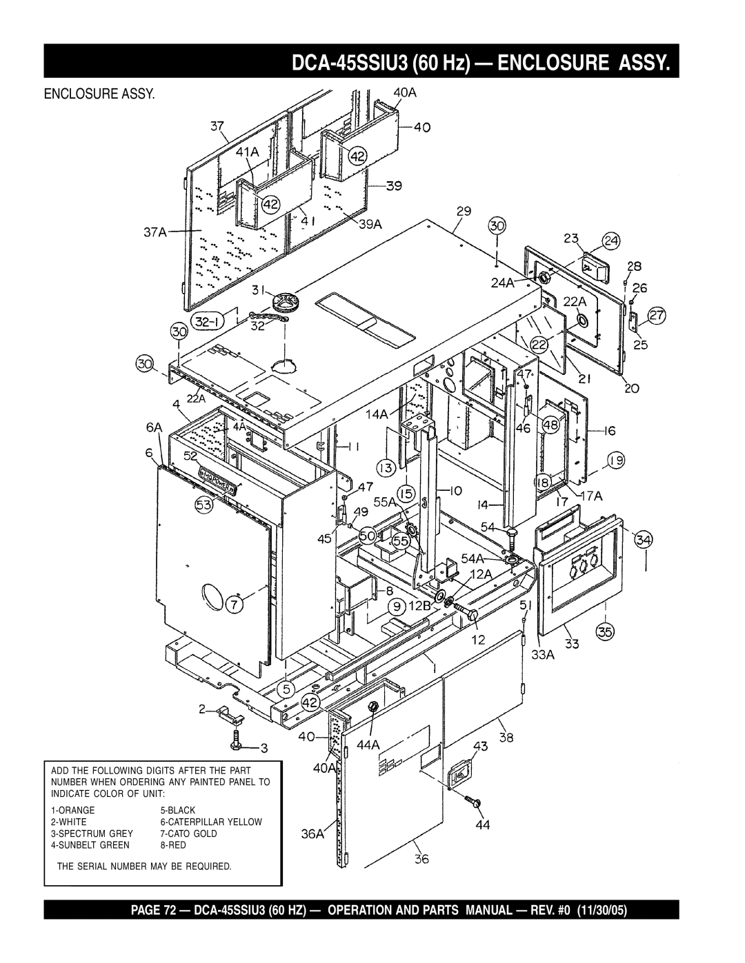 Multiquip operation manual DCA-45SSIU3 60 Hz Enclosure Assy 