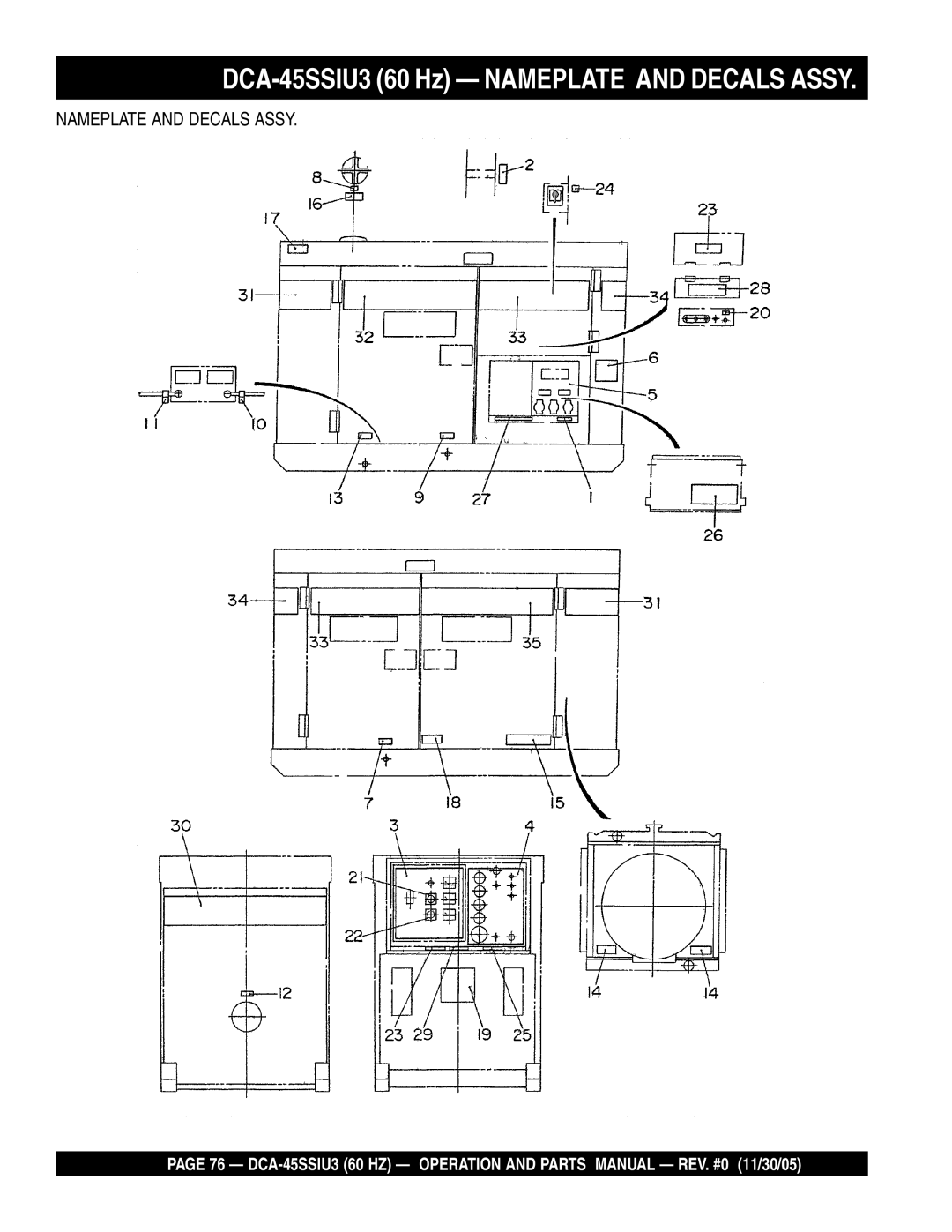 Multiquip operation manual DCA-45SSIU3 60 Hz Nameplate and Decals Assy 