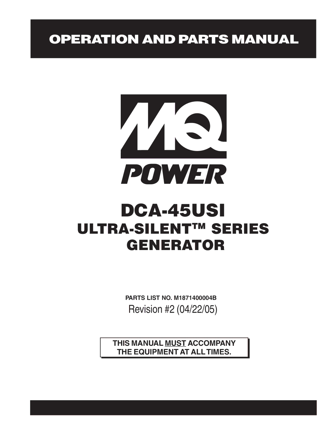 Multiquip DCA-45US1 operation manual DCA-45USI 