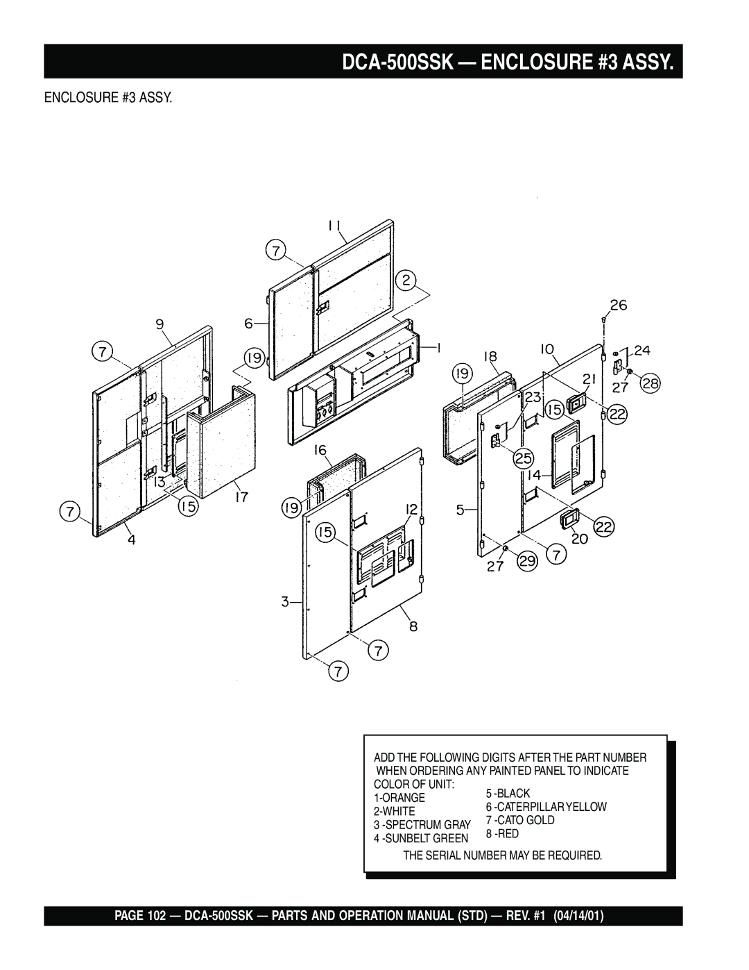 Multiquip operation manual DCA-500SSK Enclosure #3 Assy 