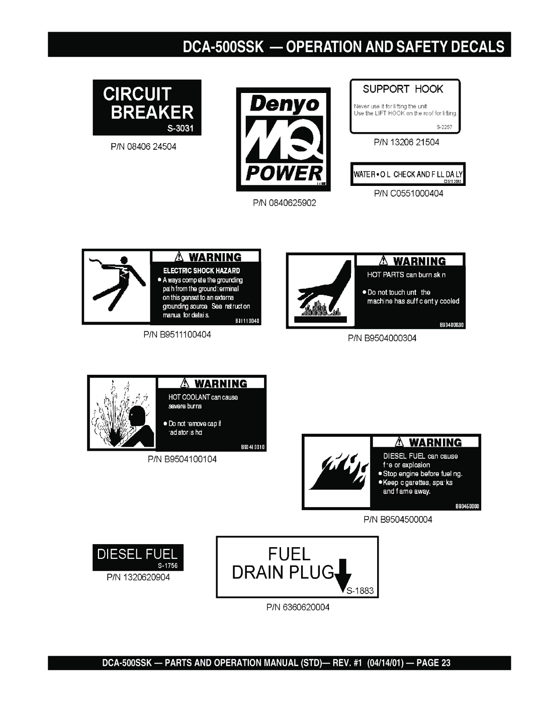 Multiquip operation manual DCA-500SSK Operation and Safety Decals 