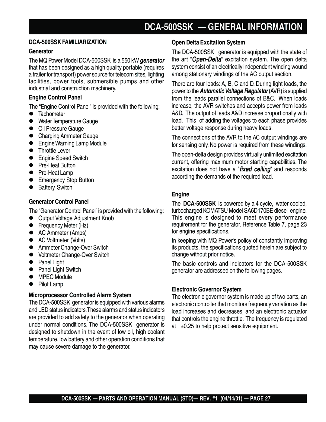 Multiquip operation manual DCA-500SSK General Information 