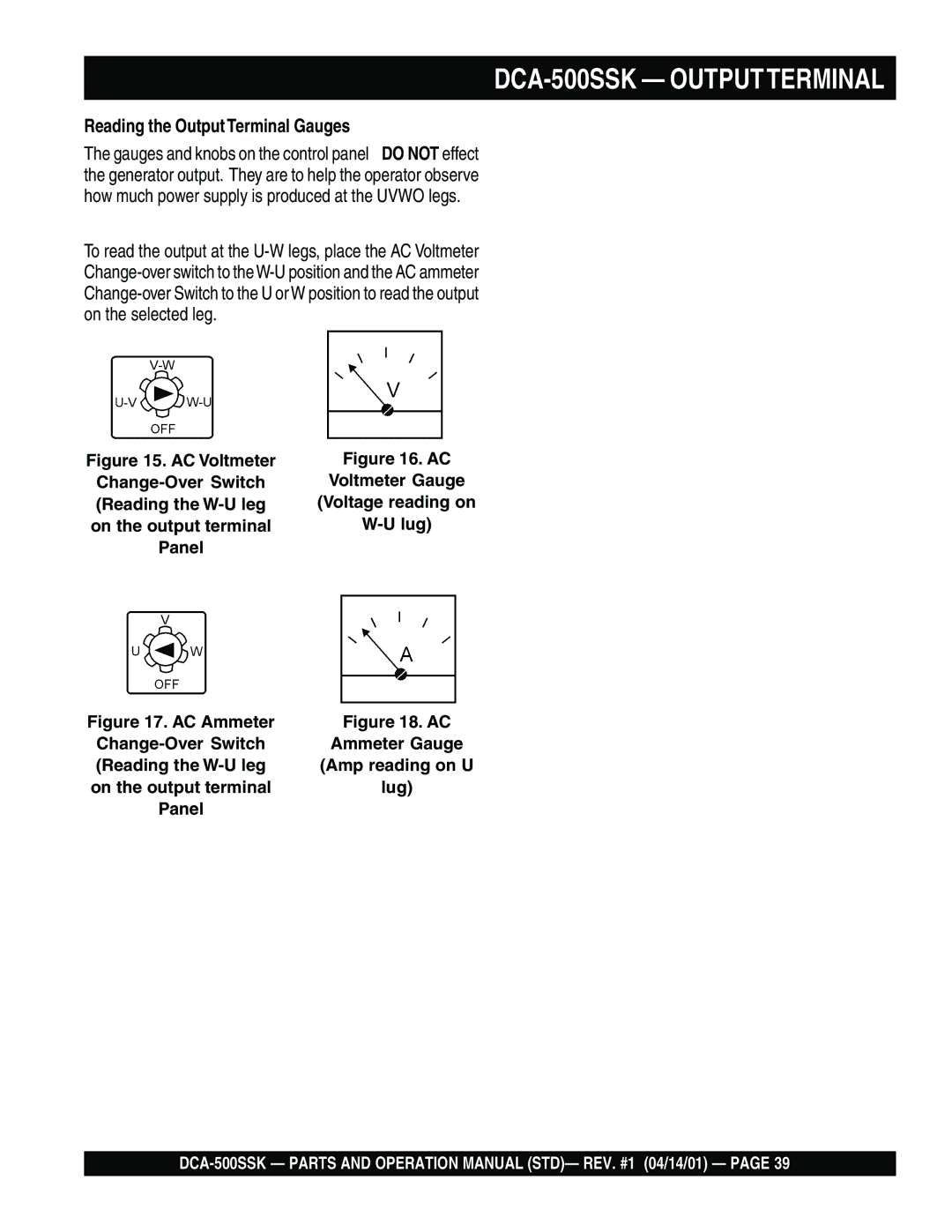 Multiquip DCA-500SSK operation manual Reading the Output Terminal Gauges, AC Voltmeter 